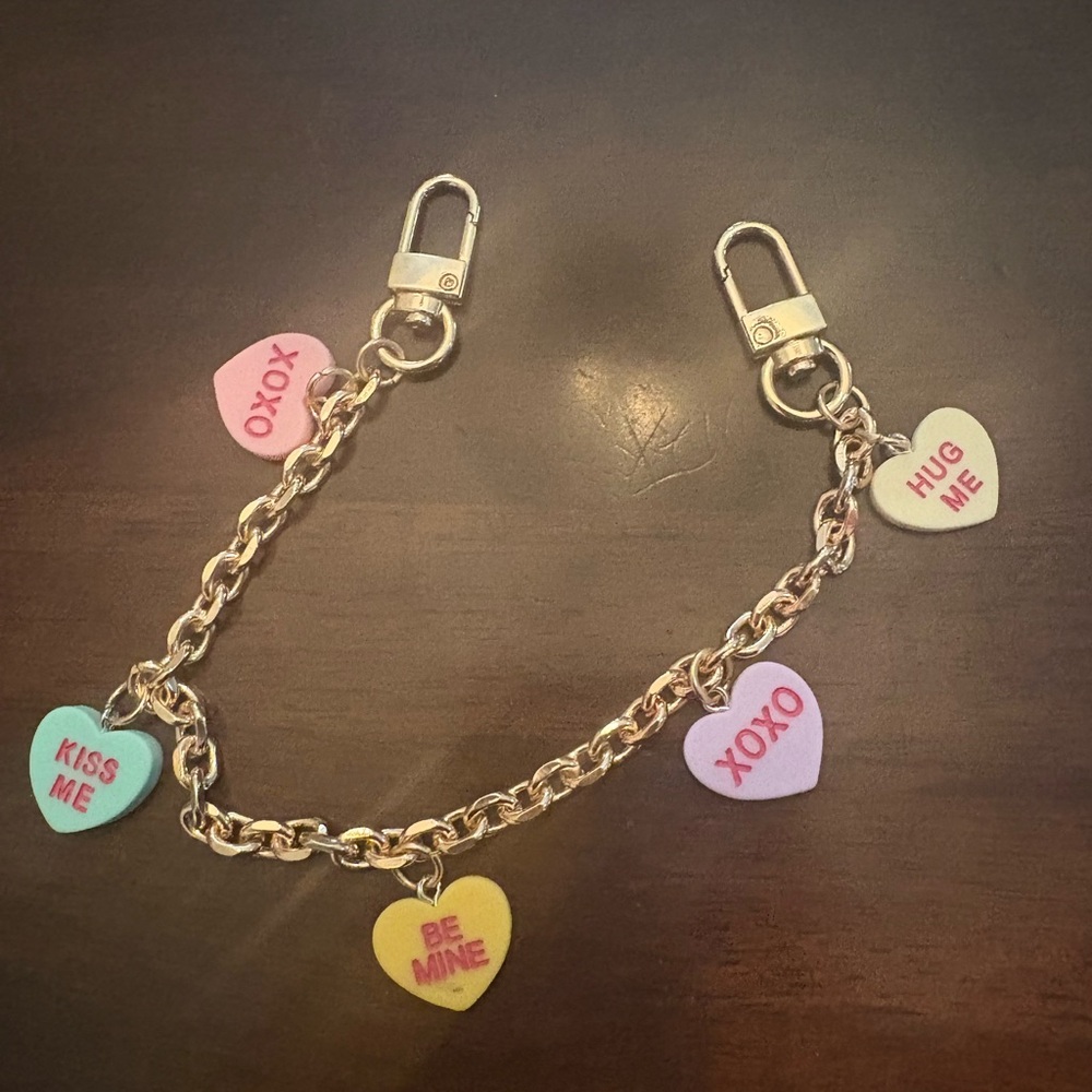 Gold Chain Charm bag charm with Pastel Conversation Hearts